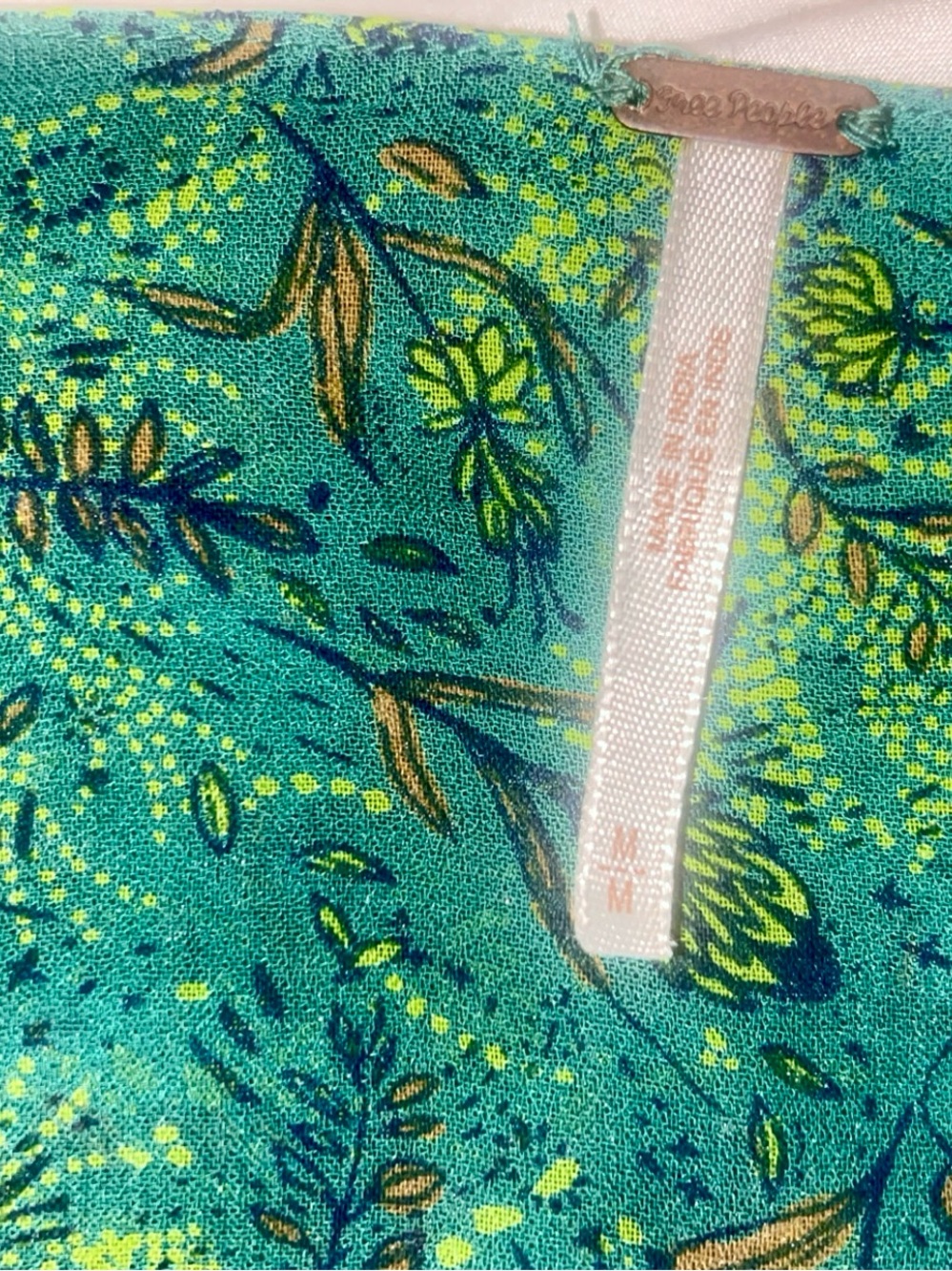 Free People Teal Green Floral V-Neck Ruffle Sheer Blouse - Picture 3 of 4